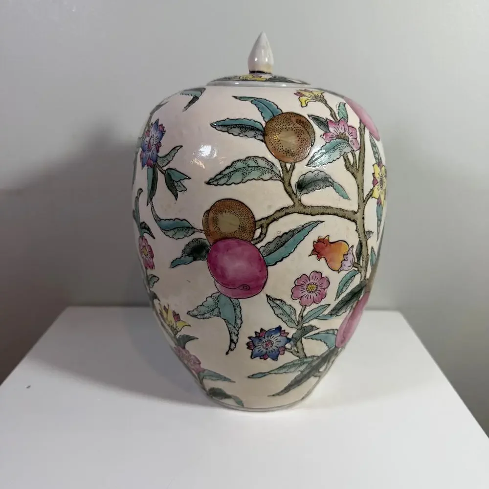 Vintage WBI Chinoiserie Handpainted Porcelain Plum Tree Floral Ginger Jar - Picture 2 of 6